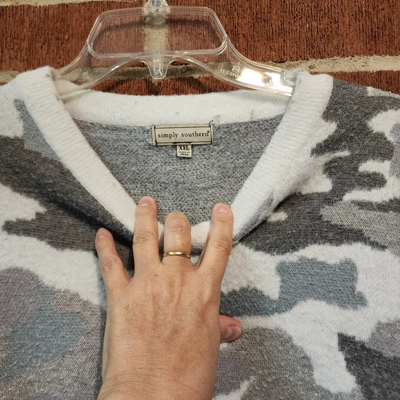 Simply Southern Gray and White Camouflage Sweater - Picture 4 of 13